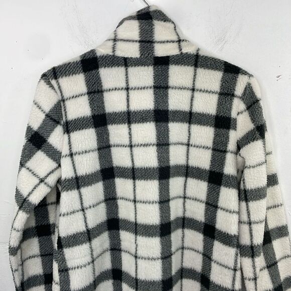 T by TALBOTS Fleece Jacket Womens cream black Plaid Full Zip Soft Pockets Small - Picture 6 of 13